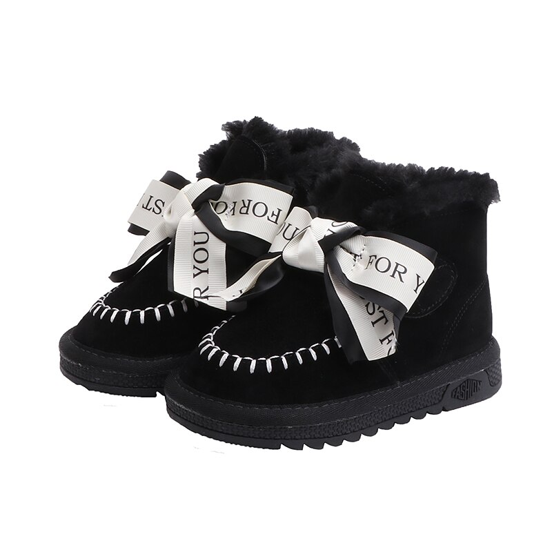 Bottes de neige pour enfants | Chaussures d'hiver coréennes pour filles, avec nœud de princesse antidérapant, en peluche, chaussures chaudes, bottines pour filles,: black / 34