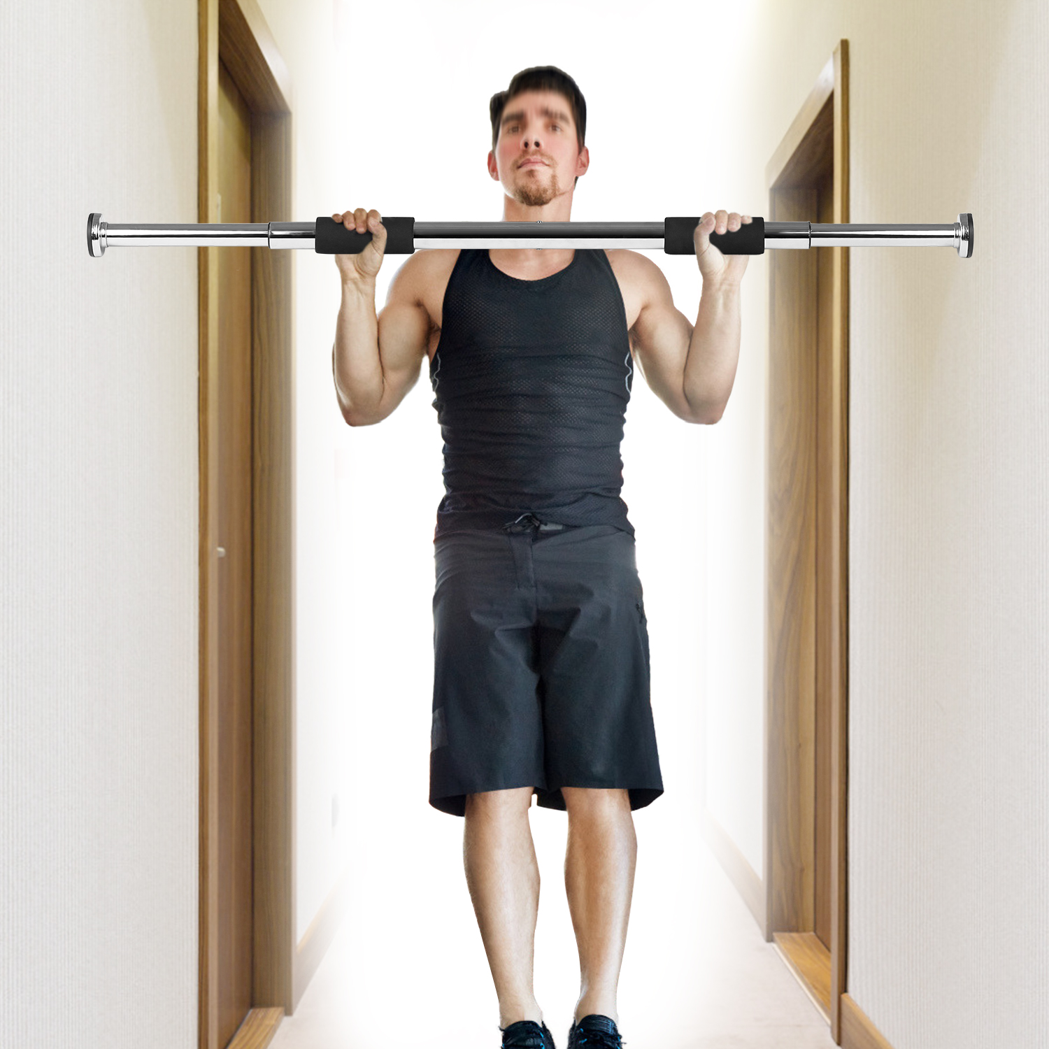 Acero cromado 350LB rodamiento puerta tire hacia arriba barra Fitness puerta hacia arriba barbilla Horizontal casa gimnasio ejercicio equipo de entrenamiento