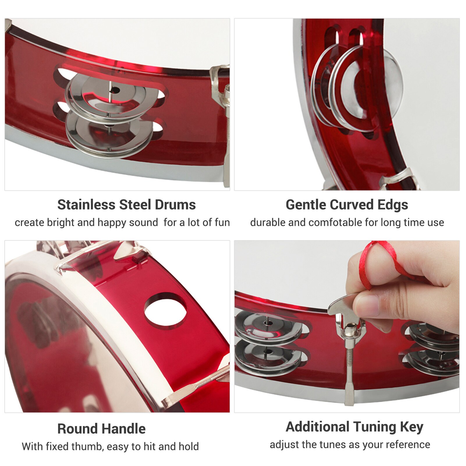 10 Polegada Handheld Tambourine Fileira Dobro Pandeiro Drum Set Instrumento de Percussão Instrumento Musical Brinquedo Educativo para Igreja