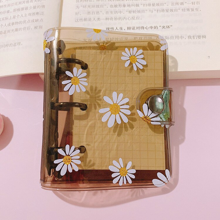 Mini classeur à anneaux avec marguerite, 80 feuilles, Kawaii, carnet de notes, Agenda, Agenda, papeterie scolaire: black with inner