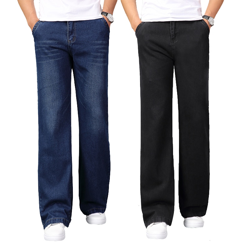 Pantalones vaqueros largos de pierna ancha para hombre, pantalón informal azul campana, pantalones Vaqueros bootcut, primavera