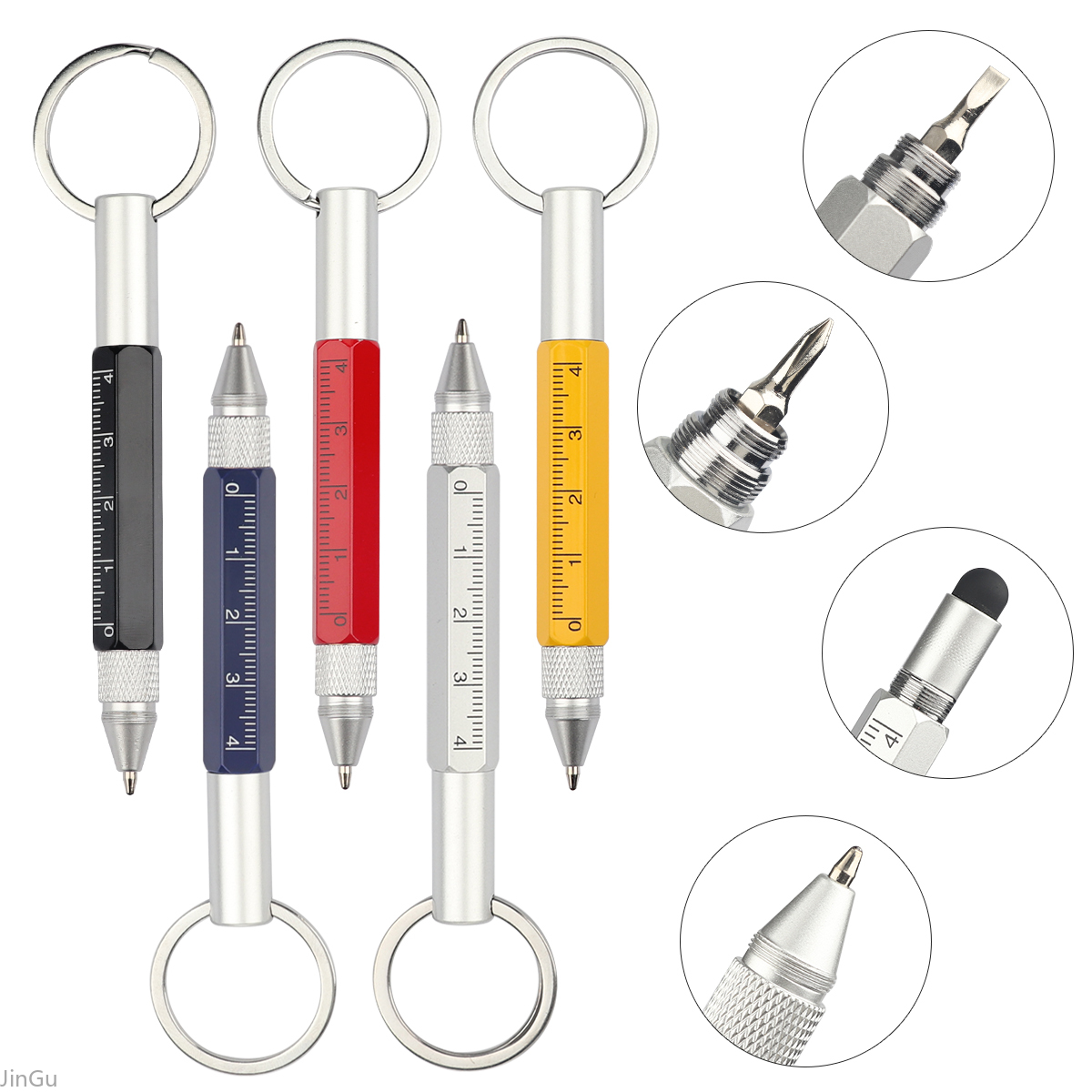 Multifunktionaler Kugelschreiber mit Flachkopf und Kreuzschlitz-Schraubendreher, Lineal, Touchscreen, Stift, Tintennachfüllungen, Schreibwaren