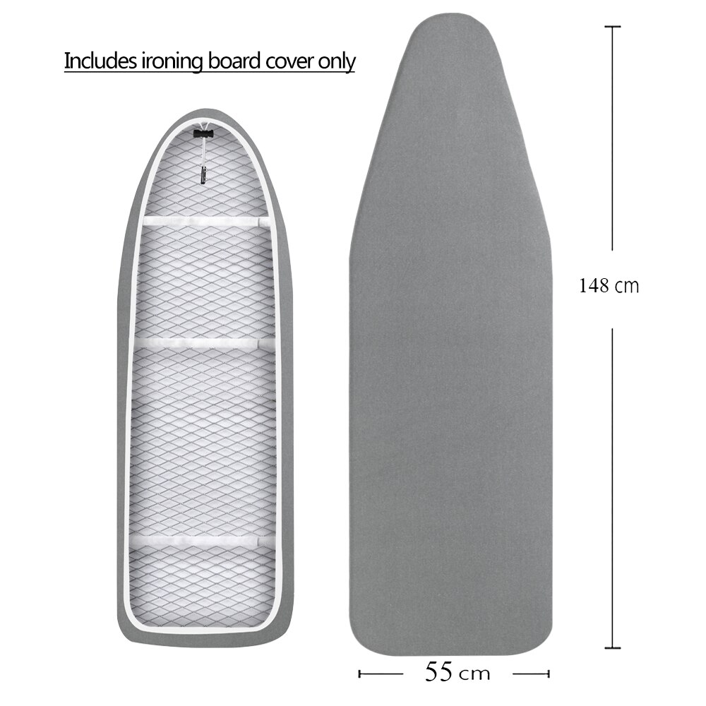 Ironing Board Cover Scorch Resistant, Cotton Cloth Ironing Cover with Padding Heat Reflective Heavy Duty Pad 140x50cm: 148x55-Grey