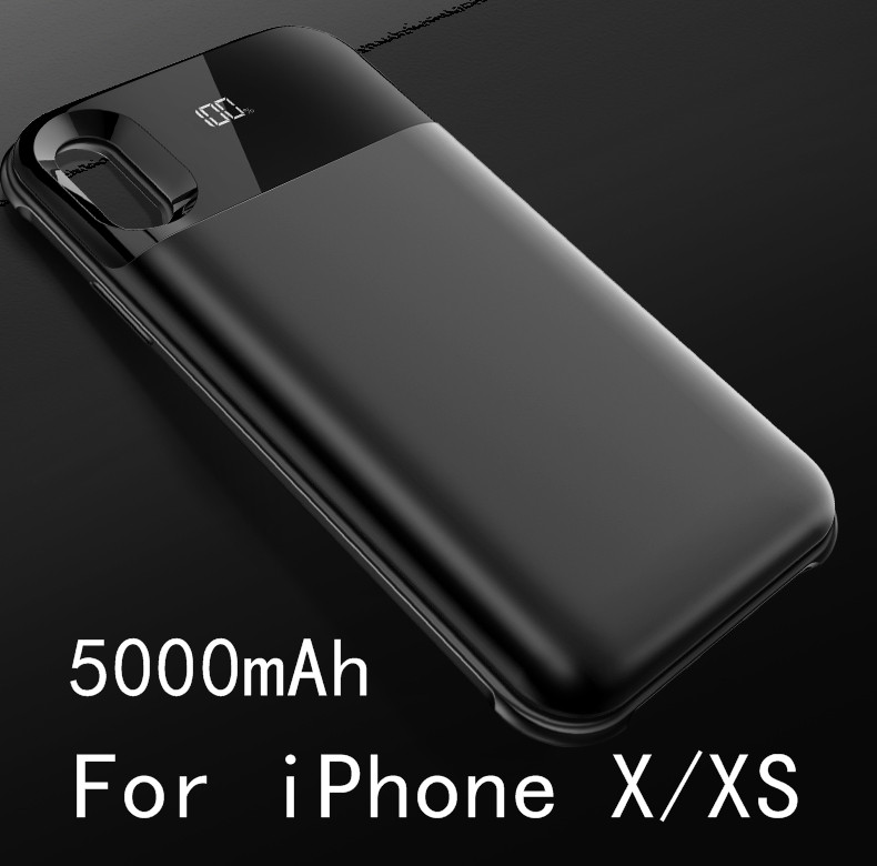 Smart Digital Display Battery Charger Case For iPhone X XS Max Wireless Power Back Separate Charging Battery Case For iPhone XR: For iPhone XS-Black