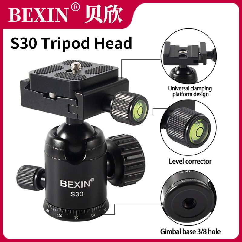 BEXIN S30 Tripod Ball Head Low Profile Tripod Head Panoramic Lower Gravity Center Smooth Operation Max Load 5kg