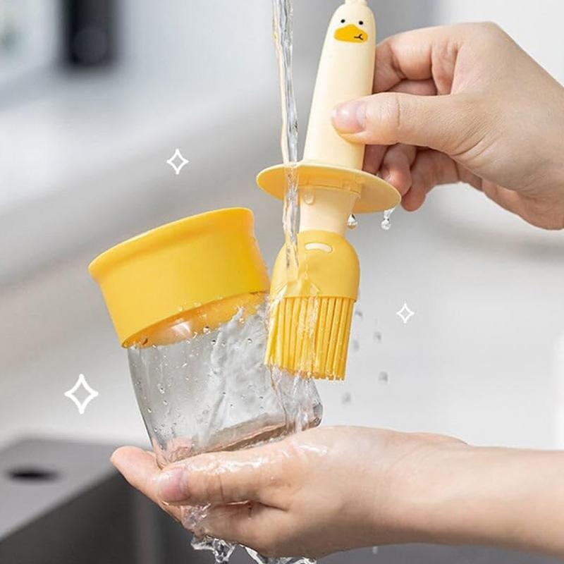 Botella de aceite de pato bonita para cocina, contenedor de aceite de silicona con cepillo, botella dispensadora de aceite, cepillo para hornear, utensilio de cocina