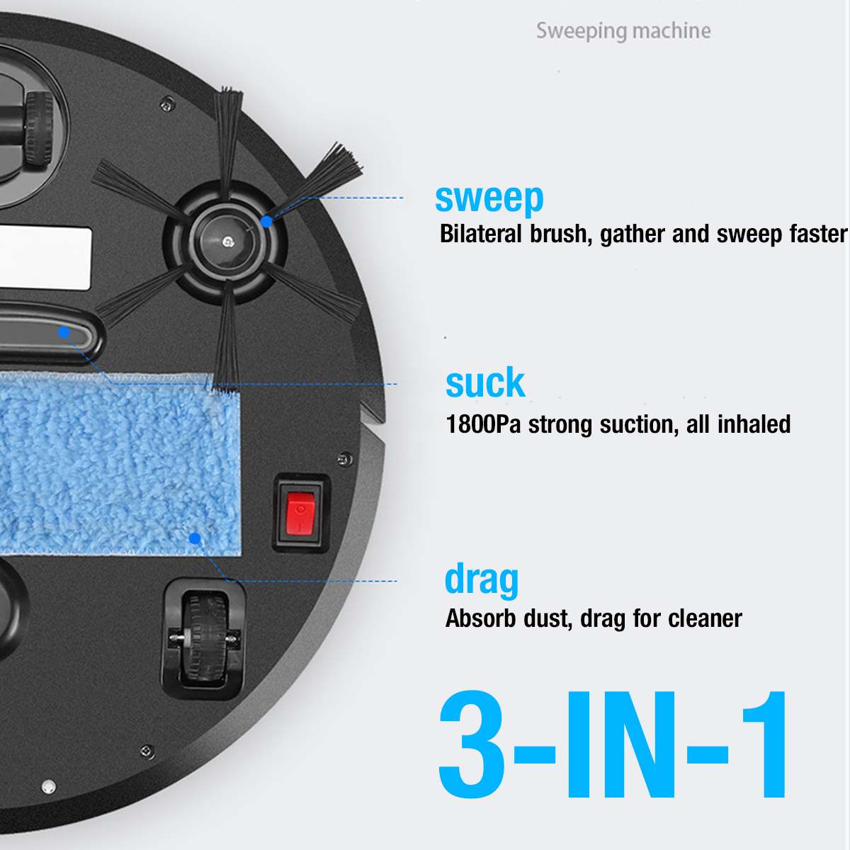 1800Pa Smart Sweeping Robot Floor Spray UV Disinfection Sterilization 3-In-1 USB Rechargeable Dry Wet Sweeping Vacuum Cleaner