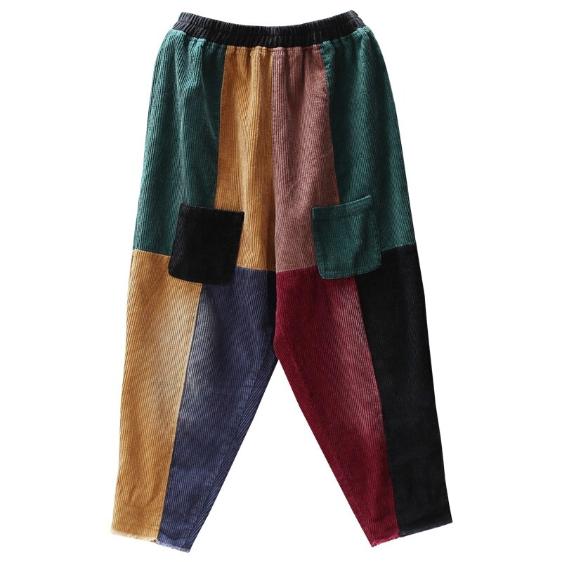 Pantalones Retro de pana para mujer, pantalón informal, holgado, con bolsillo y cintura elástica, estilo harén Vintage, TA2163, otoño e invierno,