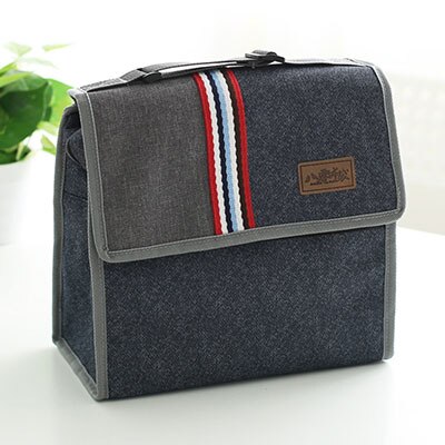 Women Insulated Oxford Lunch Bag Cotton Denim Blue Portable Thermal Lunch Box for Kids Food Cooler Bags Picnic Tote: 80074