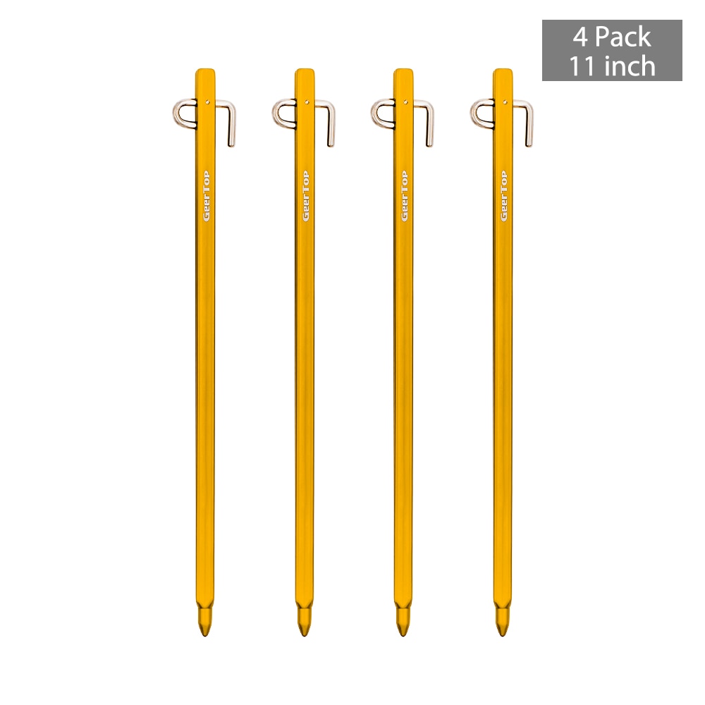Geertop 4 Pack Metal Tent Stakes Heavy Duty Camping Stakes 11 inch Long Ground Stakes for Camping Tent Rain Tarp Outdoor