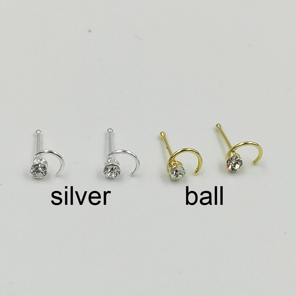 20 Stks/pak 925 Sterling Silver Swirl Neus Bone Met Crystal Neus Piercing Sieraden