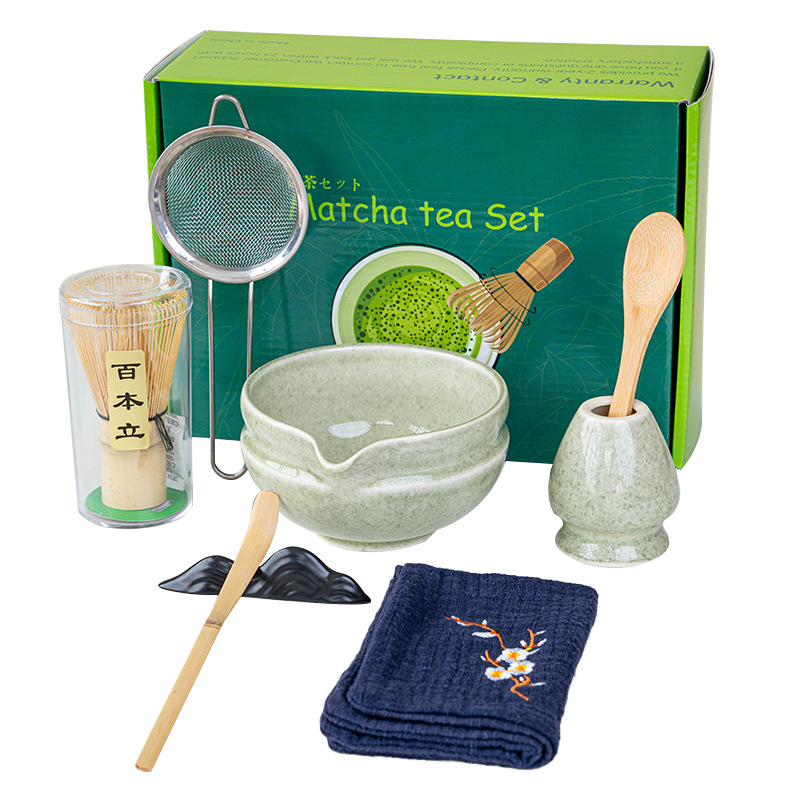 Ensemble Matcha japonais fait à la main, bol à encoche facile à nettoyer, fouet en bambou, cuillère à café, ensembles à thé, outils de préparation du thé, accessoires, 4 à 8 pièces/ensemble