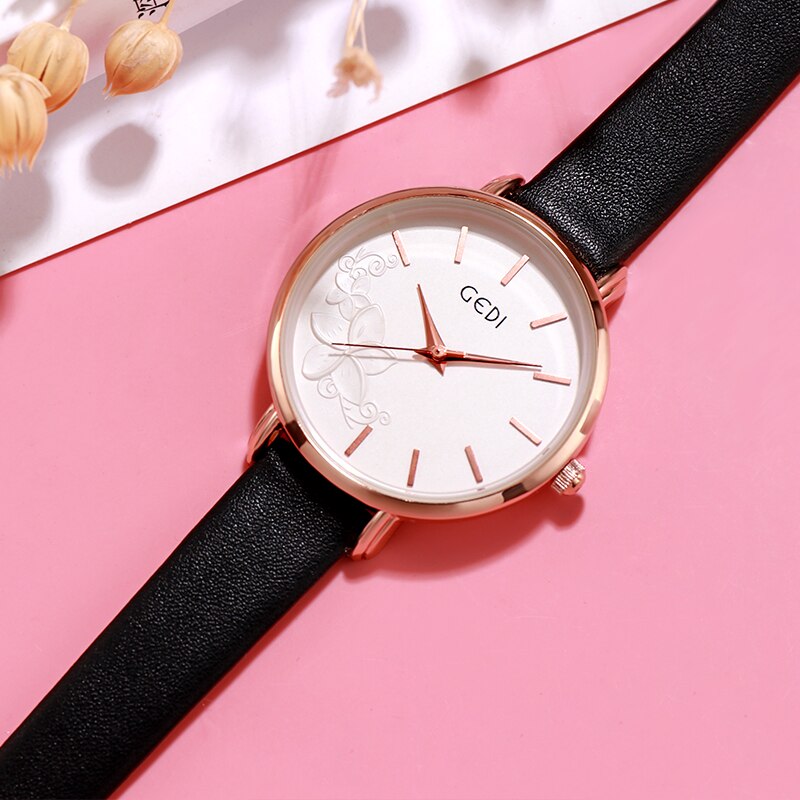 GEDI Frauen Uhr Ultra-dünne Quarzuhr Einfache Stil Geschäft Uhr Dame Lederband Uhr Frauen Armbanduhr Reloj mujer