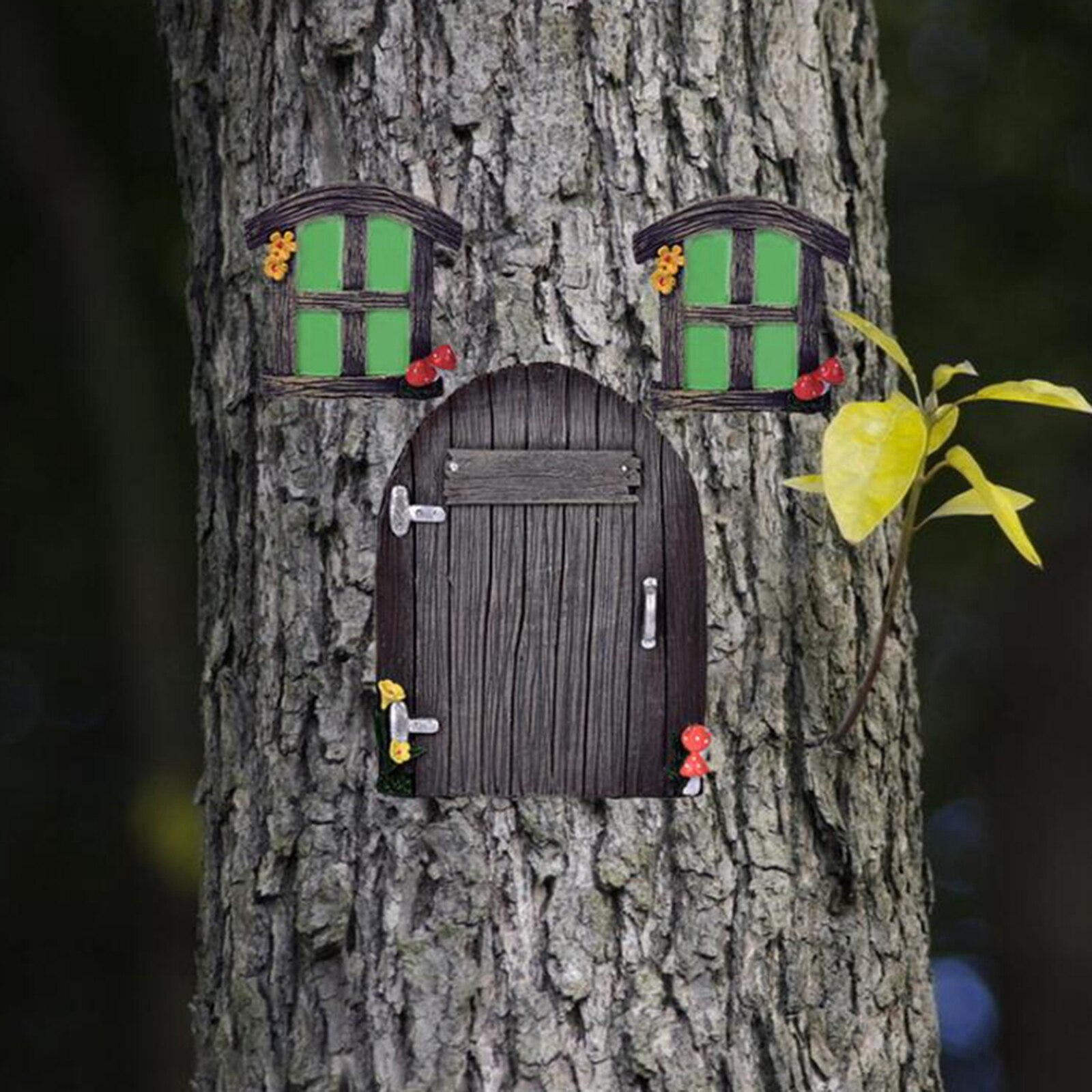 Miniature Fairy Gnome Home Window and Door for Trees, Yard Art Garden Sculpture Decoration