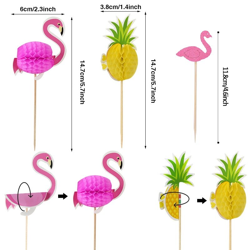 40 stk hawaii 3d flamingo kage topper kage picks dekoration forsyninger cupcake toppers bryllup tropisk sommer fest dekoration