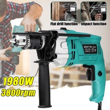 1980W 3800rpm 220V Electric Impact Drill Kit Handheld Flat Drill Rotary Hammer Multifunction + Scale Wrench Handle Bar