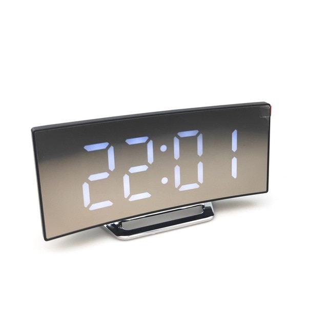 Digital Alarm Clock Green Large Number Display Mirror Curved Dimmable Led Sn Digital Clock For Kids Bedroom Lightweight Sma: White 1