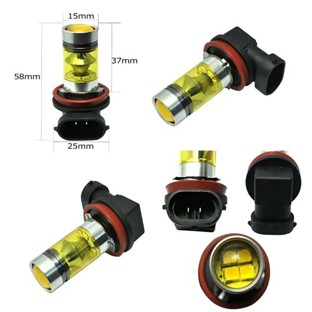2 Stuks H11 H8 Led Geel Mistlampen 12V 1500LM 4300K 100W Auto Rijden Running lampen Auto Voorzichtigheid Gloeilamp Accessoires