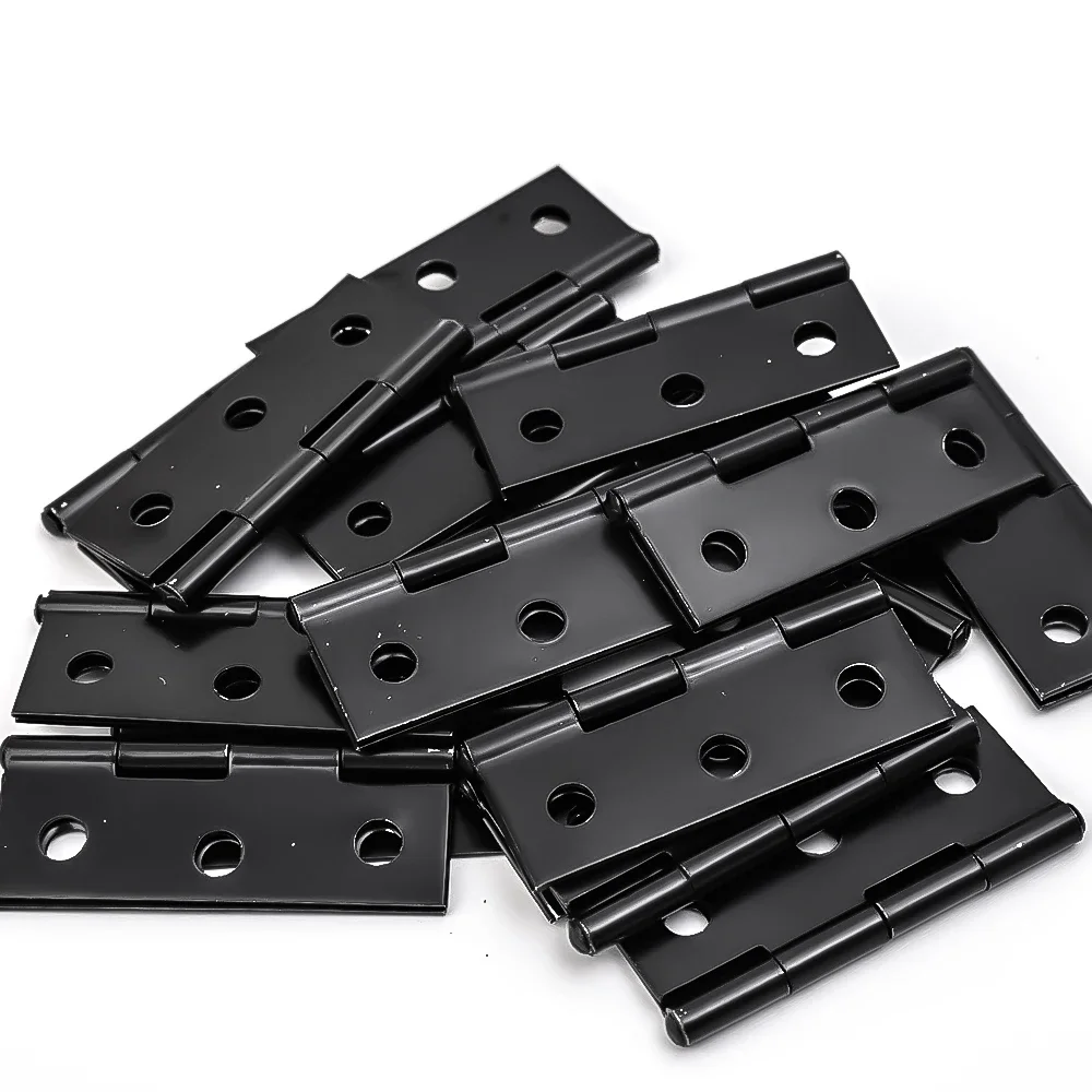 Schwarze Türscharniere, Stoßscharniere aus Edelstahl mit Schrauben, Schrank, Schublade, Möbelscharniere, Montageplatte, flache Befestigungshalterungen