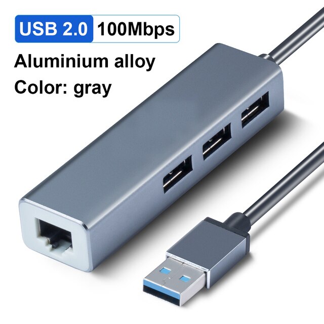 USB tipo C a RJ45 100/1000M, USB3.0 2,0, red externa extendida, concentrador USB C para STB TV Box, ordenador portátil y Macbook: usb 100M 2.0 grey