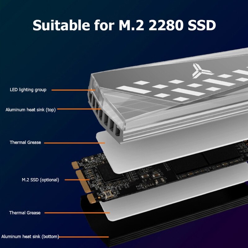 Argb m .2 2280 ssd heatsink aluminiumlegering rgb memory heatsink 5v 3 pin køling mesh radiator til  m2 solid state drive