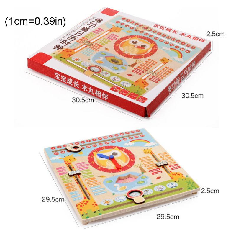 Kids Children Educational Teaching Aids Wooden Clock Cognitive Calendar Clock Wood Kids Preschool Clock