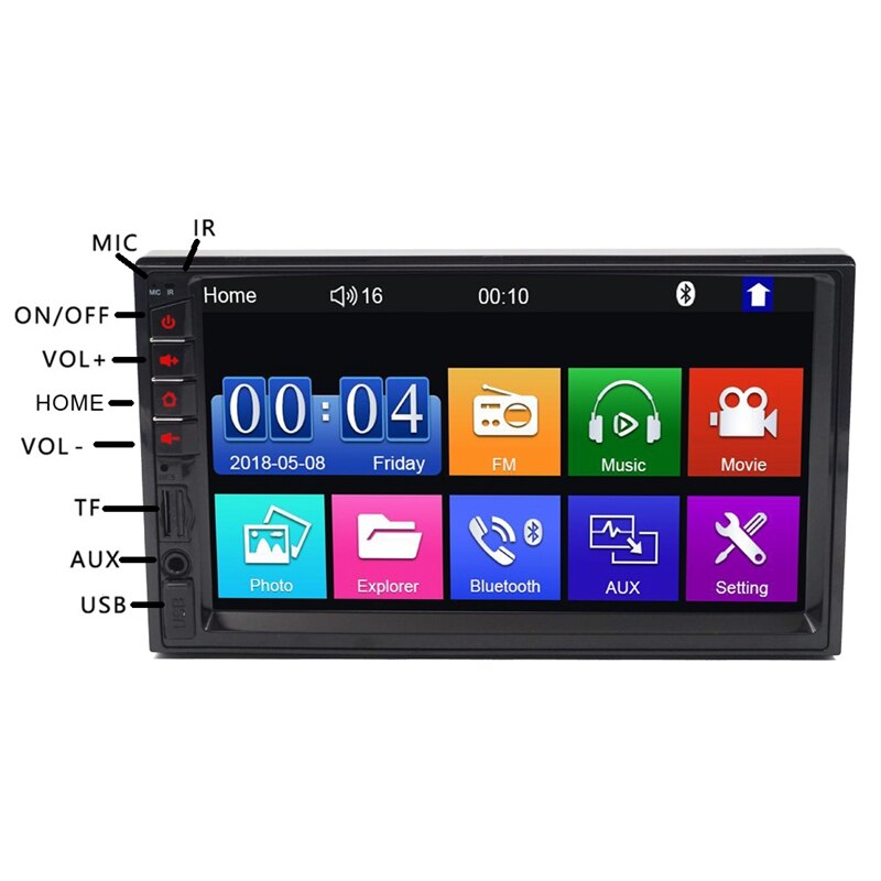 Radio Multimedia para coche 2 Din Hd 7 pulgadas Pantalla de contacto estéreo Bluetooth 12V 2Din Fm Iso potencia Aux entrada Auto Mp5 reproductor Sd Usb, 7034
