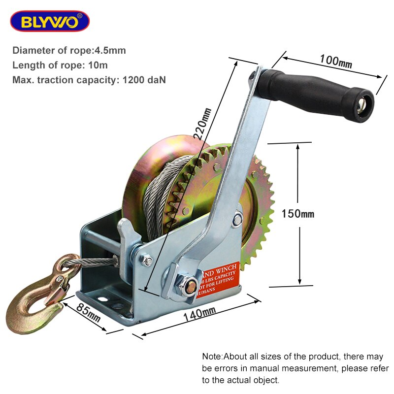 540kg 10M Wire Rope Hand Winch Manual Winch 1200LB Gear winch car parts auto towing tow tools