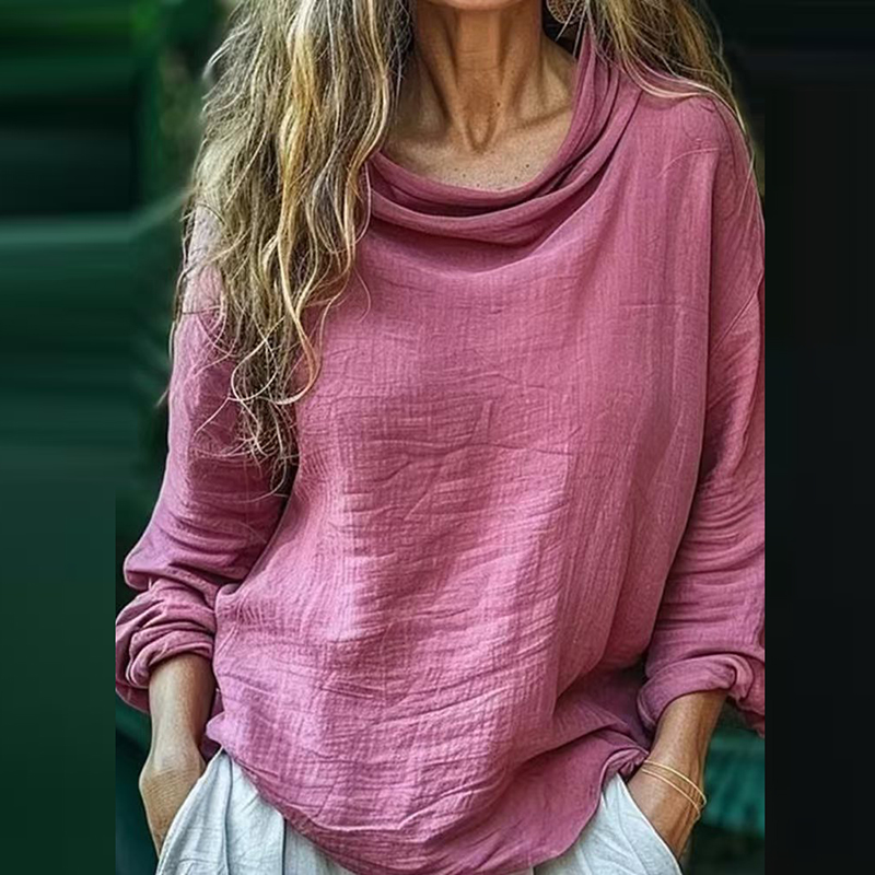 Langærmet folderpullover til kvinder, alle matchende ensfarvede toppe med tørklædekrave, forårsbluse med lange ærmer: S / Grøn