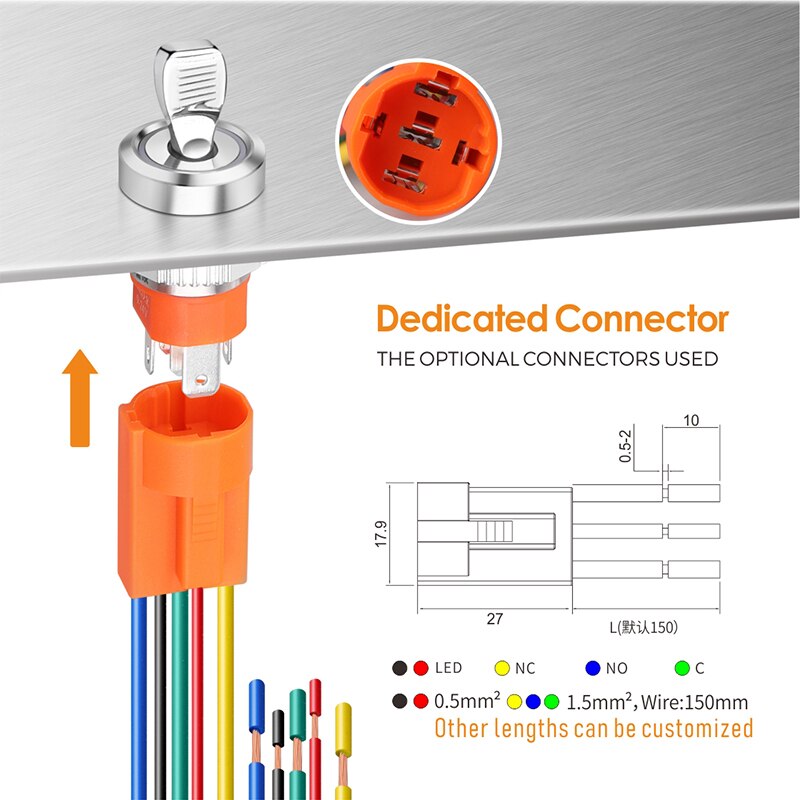 LANBOO 16mm waterproof high current metal button switch gear switch blue wave factory direct sales with indicator 5-24V