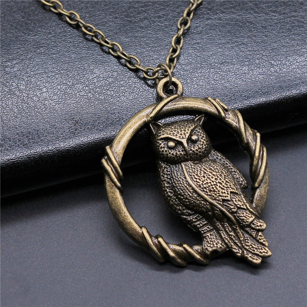 Uil Hanger Ketting Voor Vrouwen Mannen Lange Keten Ketting Creatieve Party Sieraden Accessoires: Bronze-46x37mm / 45cm