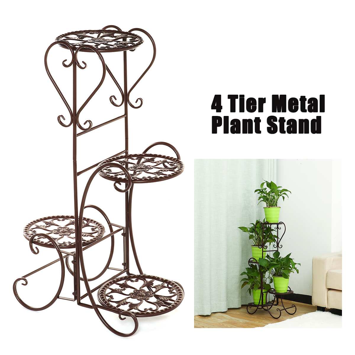 4 Tiers Flower Rack Plant Stand Multi Flower Stand Shelves Bonsai Display Shelf Yard Garden Patio Balcony Pot Plant Stands: Brown