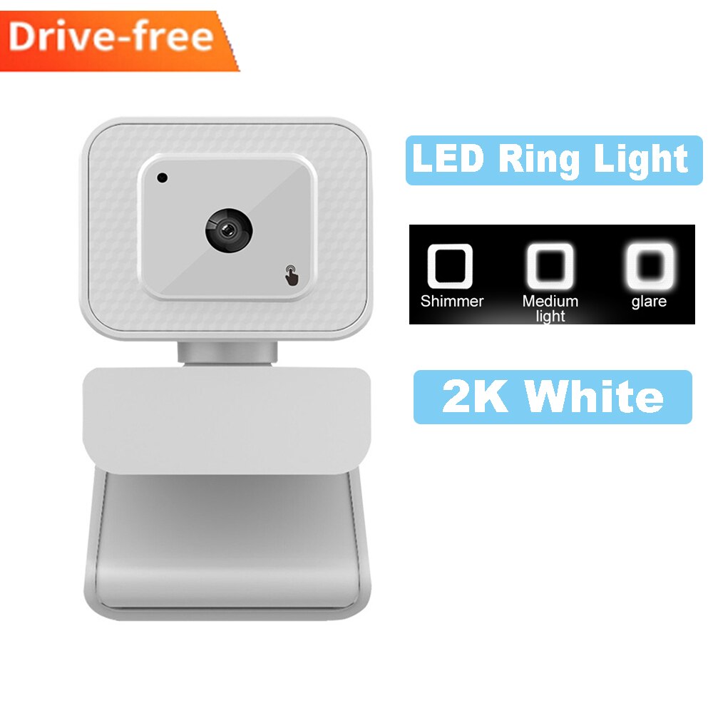 4k webcam anel de luz 2k completa hd capa autofoco web câmera anel luz de preenchimento usb computador computador portátil vídeo webcam com microfone: 2K White
