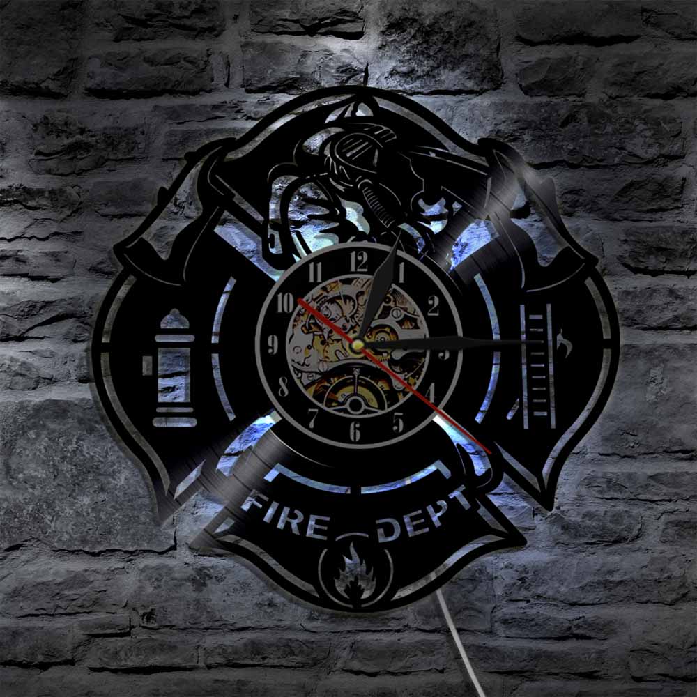 1Piece Super Cool Fire Dept Decorative Wall Art Wall clock large LED Light Unique Idea orologio da parete Wall Clock
