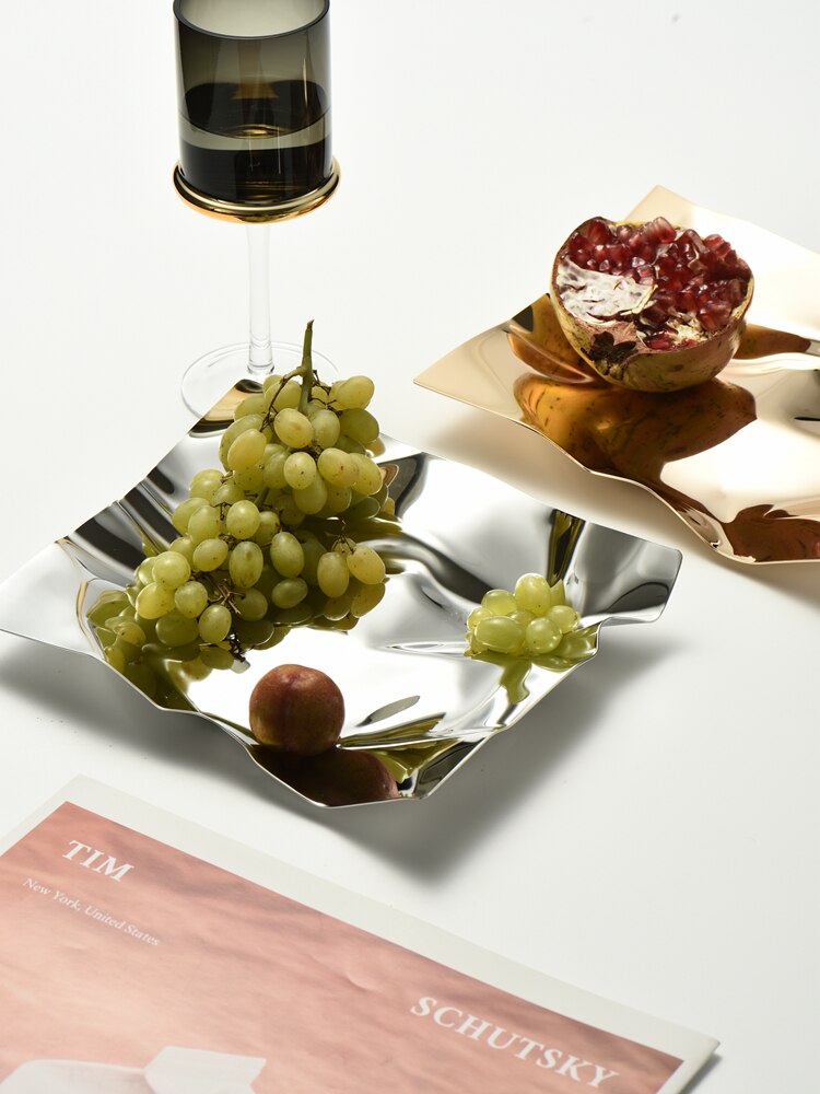Bandeja nórdica de acero inoxidable con patrón de ondas, bandeja de almacenamiento de llaves, bandejas para aperitivos, placa decorativa de geometría Irregular, decoración moderna para el hogar