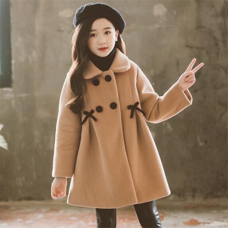 Autunno Giacche Invernali per le Ragazze di Lana Outwear Caldo Delle Ragazze di Modo Dei Vestiti Dei Bambini Cappotti Dei Bambini Dei Bambini Vestiti 4 6 8 10 12 13 anni: Khaki / 4T