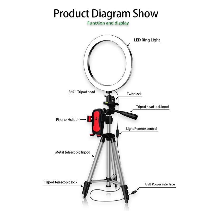 Tragbare Kamera Ring Licht Stativ Studio Zubehör Dimmbare LED Kamera Ring Licht Video Licht Halter Halterung mit Telefon Clip