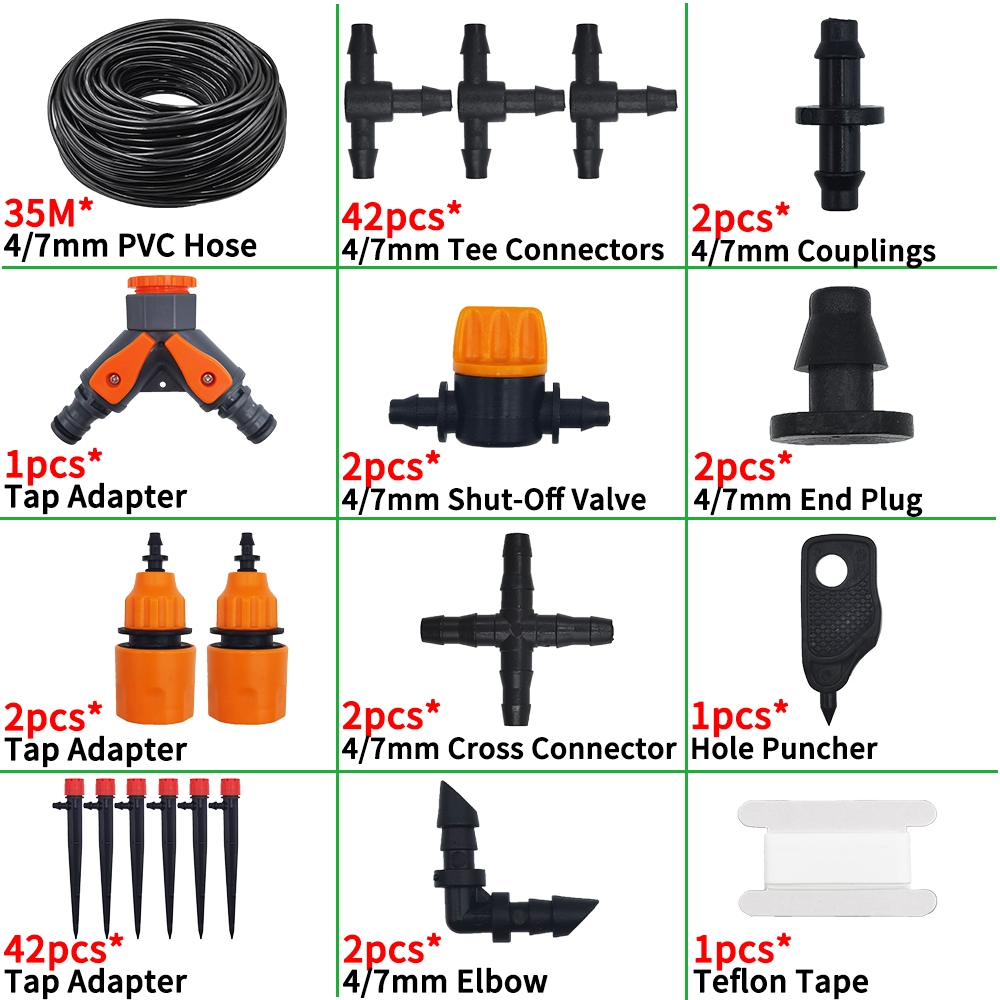 Drip Irrigation System 1/4'' Hose Adjustable 13CM Sprinkler Kit 4-Way Micro Watering Flow for Garden Flowers Vegetables: Blue