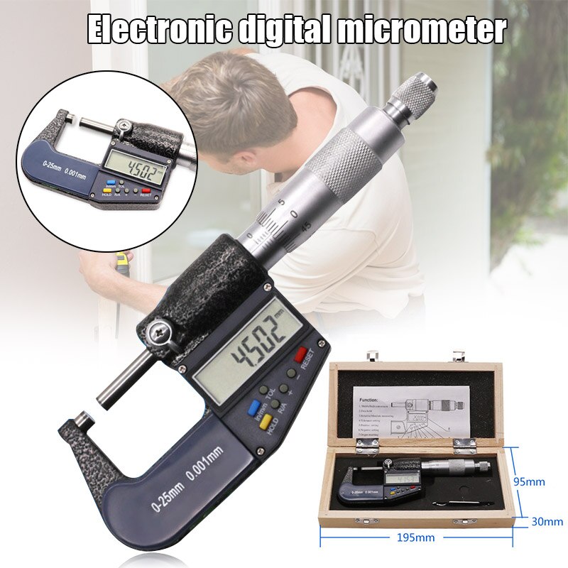 Electronic Micrometer Digital Display 0.001mm 0-25mm Thickness Gauge Multi-function _WK