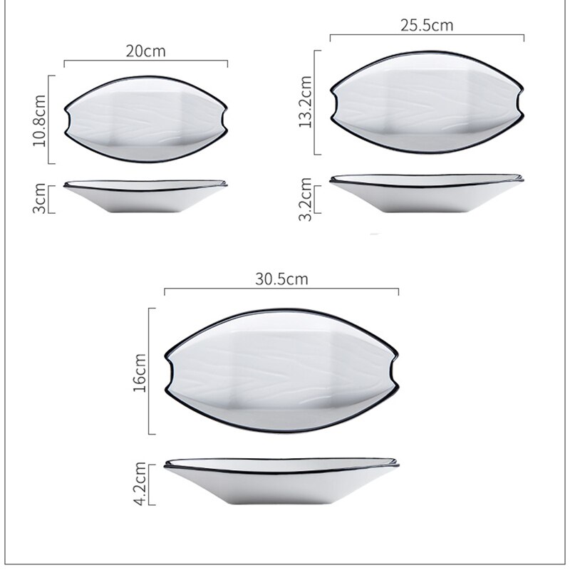 Assiette rectangulaire en céramique pour bateau, assiette rectangulaire Simple à ligne noire, ustensiles de cuisson ménagers, plateau nordique assiette de poisson, fromage riz cuit P