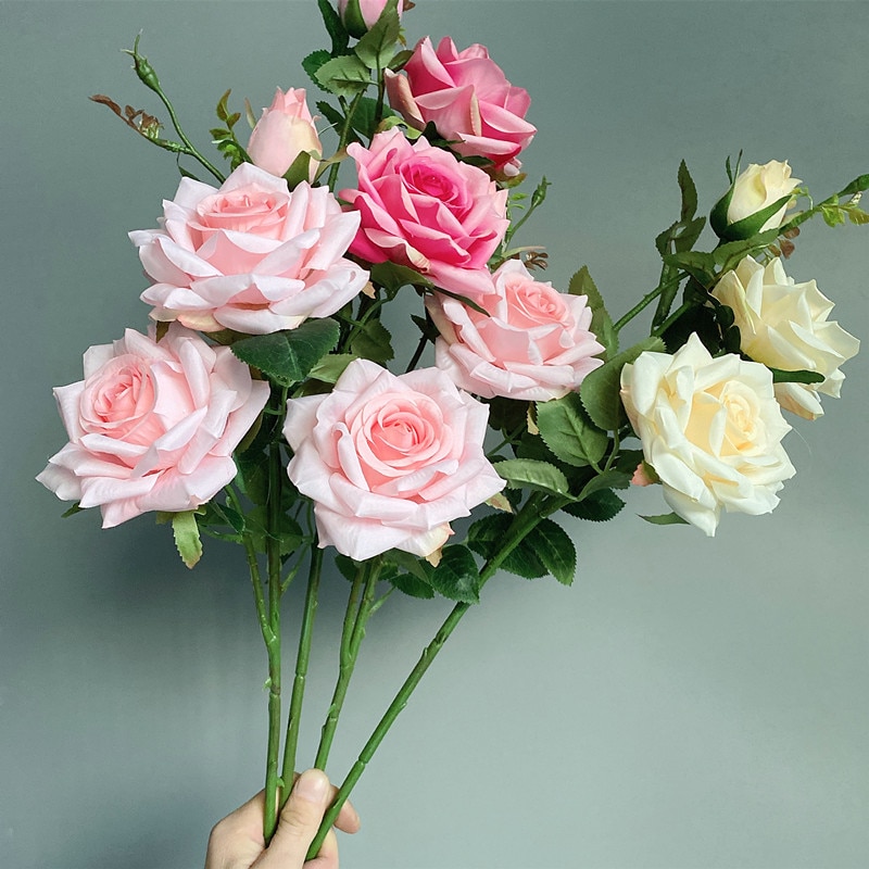 Luxe Grote Rose Tak Met Leaf Kunstzijde Bloemen Wedding Home Woonkamer Decoratie Flores Artificiales