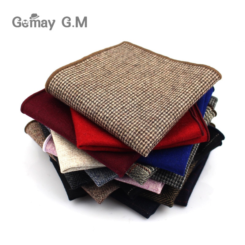 Wool Handkerchief For Men Suit Solid Pocket Square Business Hankies Classic Striped Hanky Plaid Pocket Towel