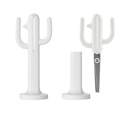Cute Scissors Cactus Shape Decorative Kawaii Scissors Office Desktop Standing Paper Scissors Stationery: white