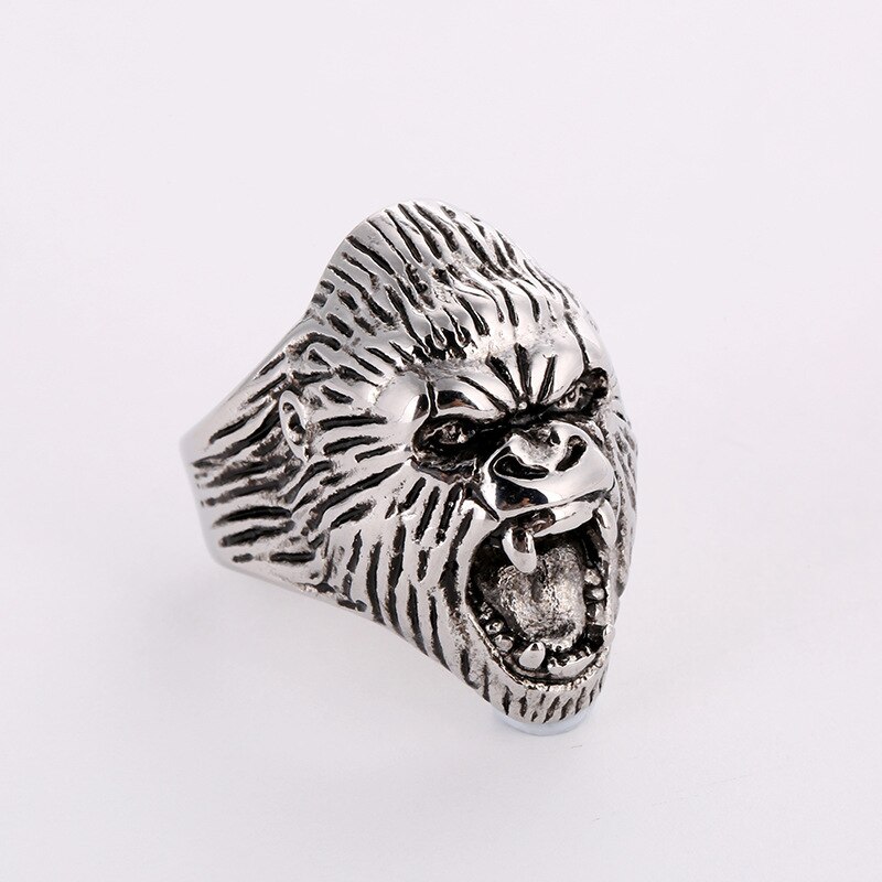 Punk 316L Stainless Steel Gorilla Ring Men's Exaggerated Personality Roar King Kong Domineering Jewelry: 14