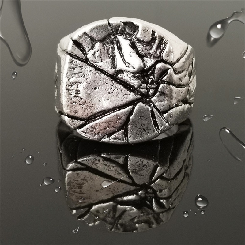 Punk Square Fracture Ring Men Silvery Jewelry Vintage Rings For Mens Hip Hop Rock Ring Accessories Women Rings Female