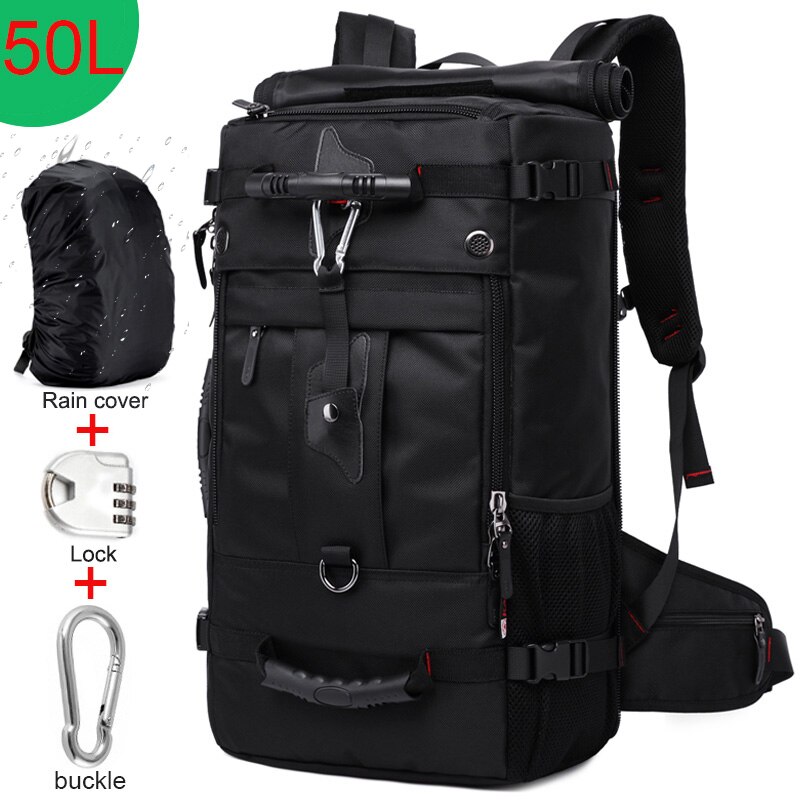 50L Waterproof Durable Travel Backpack Men Women Multifunction 17.3 Laptop Backpacks Male outdoor Luggage Bag mochilas: 2070BLACK COVER