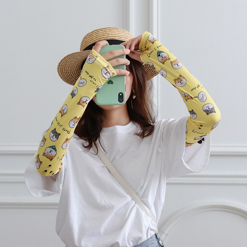 1Pair Women's Ice Oversleeves Cute All-match Printed Oversleeves Summer Viscose Fiber Gloves: 6