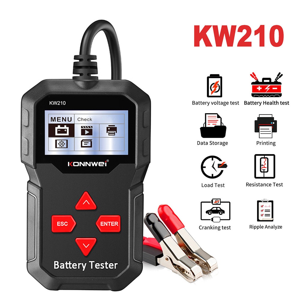 Testeur de charge de batterie de voiture KONNWEI KW210 12V 100-2000 CCA automobile alternateur numérique analyseur forme d'onde Test de tension