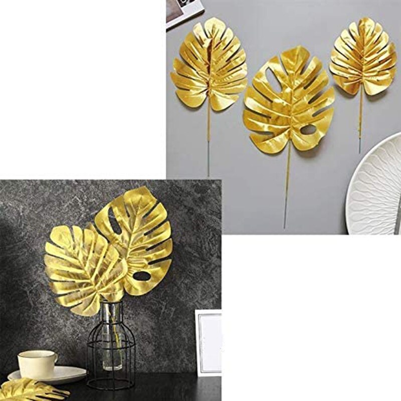 24 stk kunstige blade guldpalme blade gyldne tropiske planter palme blade til bryllup hjem diy dekorationer forsyninger