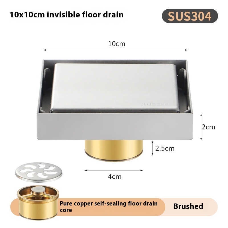 Siphon de sol invisible en acier inoxydable 304, drainage GNE, anti-odeur, noir, carré, salle de bain, toilette, salle de douche: Gris clair